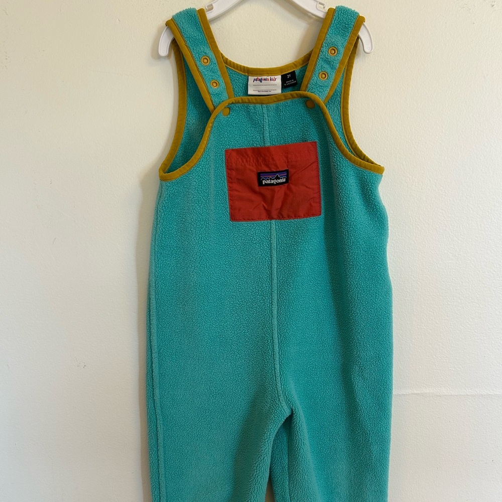 Patagonia 2T fleece overalls with snaps for adjustable sizing